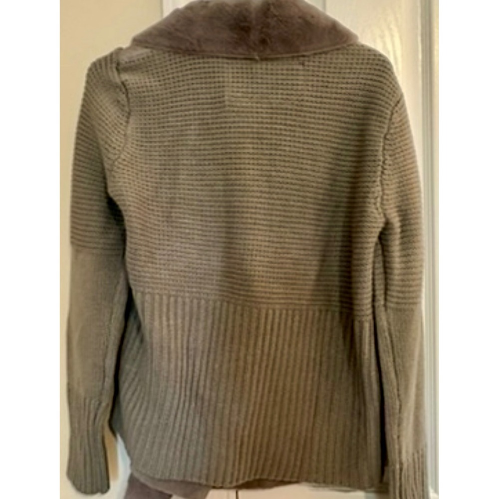 BNCI Faux Fur Collar Drape Front Cardigan‎ Sweater Knit Gray Polyester medium - Picture 8 of 14
